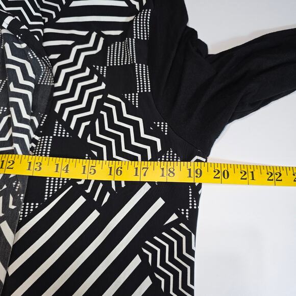 Style & Co Cardigan Women Large Black White Open Waterfall Geometric Long Sleeve - Picture 7 of 9